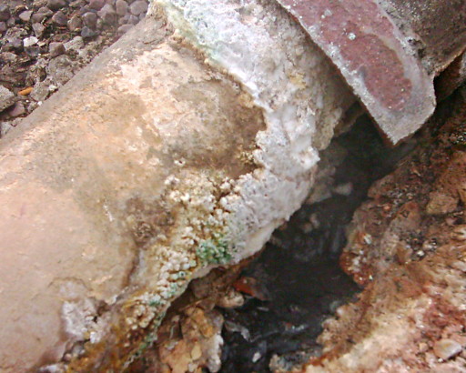 Sulfur-encrusted pipe at Beryl Spring