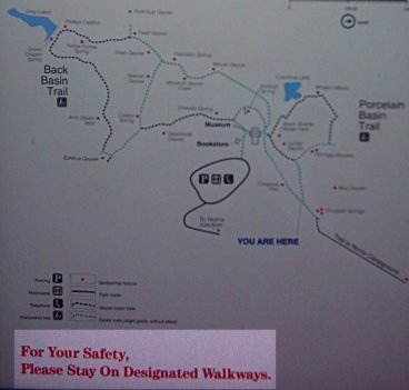 Map of Norris Geyser Basin, with Warning to Stay On Designated Trails